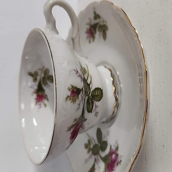 Lipper & Mann Creations Japan Magenta Rose Bud Flower Gold rim Teacup Saucer Set - Picture 6 of 7